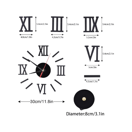 3DDIYLargeWallClock_ModernRomanNumerals_Silent_60cm_6