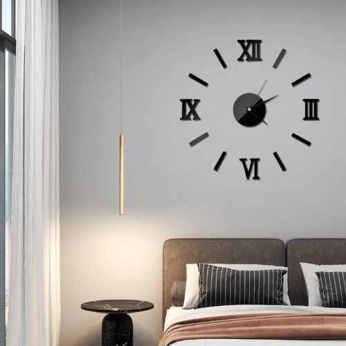3DDIYLargeWallClock_ModernRomanNumerals_Silent_60cm_1