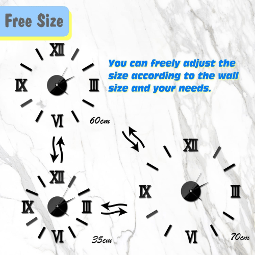 3DDIYLargeWallClock_ModernRomanNumerals_Silent_60cm_4