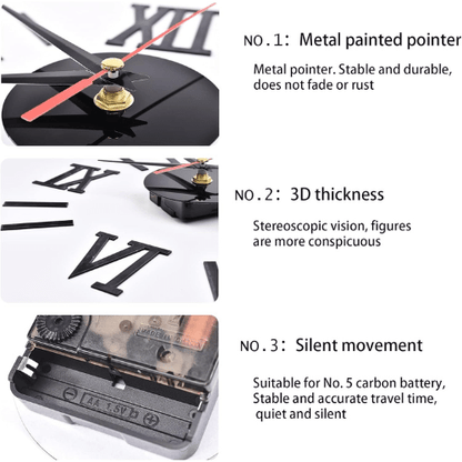 3DDIYLargeWallClock_ModernRomanNumerals_Silent_60cm_5