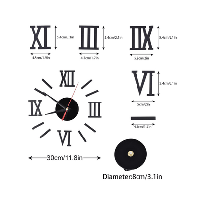 3DDIYLargeWallClock_ModernRomanNumerals_Silent_60cm_6