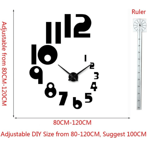3DLargeFramelessWallClock_BlackMirrorSurfaceWallArt_5