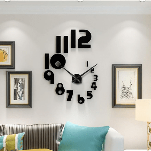 3DLargeFramelessWallClock_BlackMirrorSurfaceWallArt