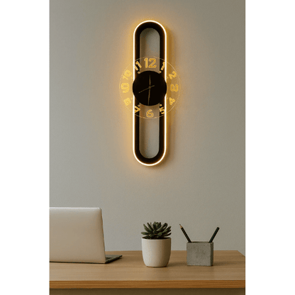  7566393081933 AuraClock 2-in-1 Vertical & Horizontal Wall Clock – Neon Light Ambiance for Home & Office 