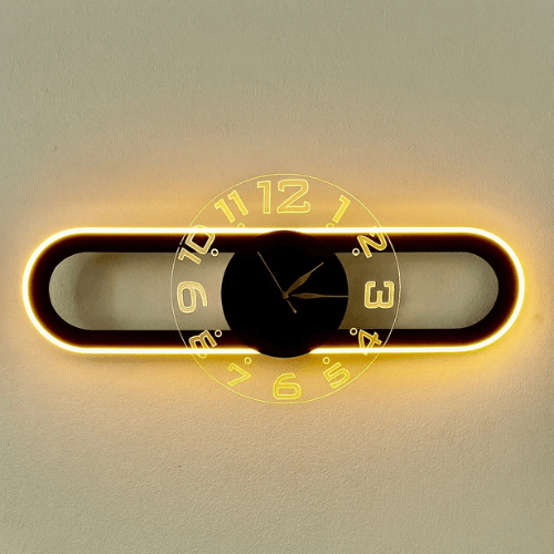  7566393081933 AuraClock 2-in-1 Vertical & Horizontal Wall Clock – Neon Light Ambiance for Home & Office 