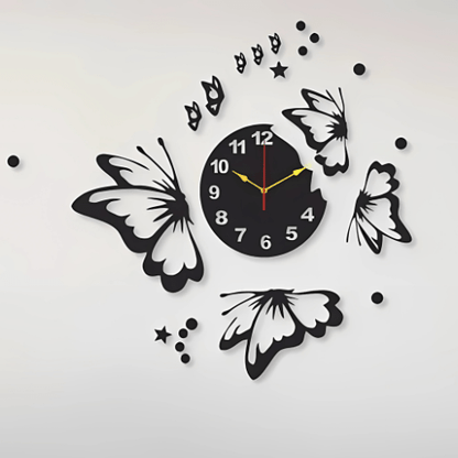  7569727488077 Butterflies with Stars Wall Clock – Modern 3D Decorative Clock for Living Room & Bedroom 