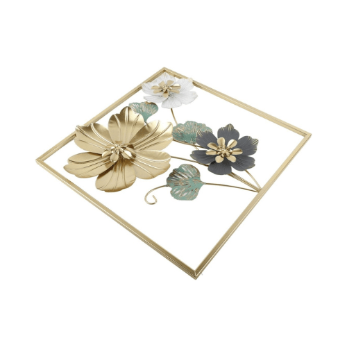  7568056025165 Luxury Golden Floral Metal Wall Art – Premium Imported Decorative Frame 