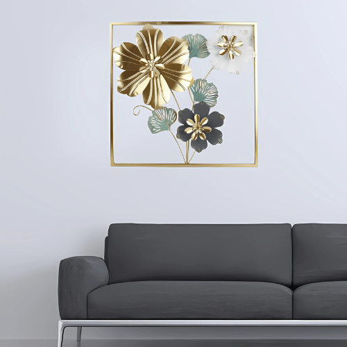  7568056025165 Luxury Golden Floral Metal Wall Art – Premium Imported Decorative Frame 