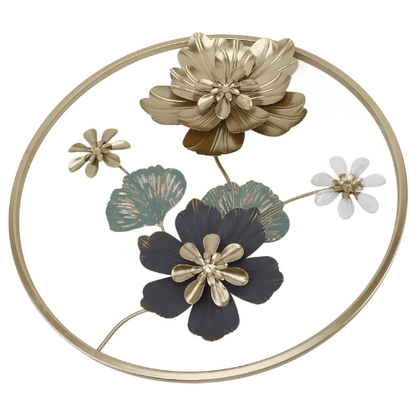  7567794700365 Luxury Golden Round Metal Flower Wall Art – Imported Decorative Frame for Modern Interiors 