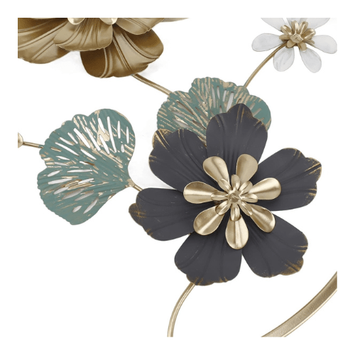  7567794700365 Luxury Golden Round Metal Flower Wall Art – Imported Decorative Frame for Modern Interiors 