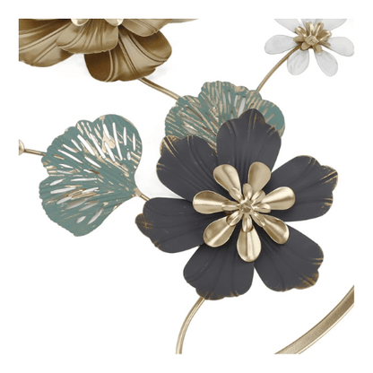  7567794700365 Luxury Golden Round Metal Flower Wall Art – Imported Decorative Frame for Modern Interiors 