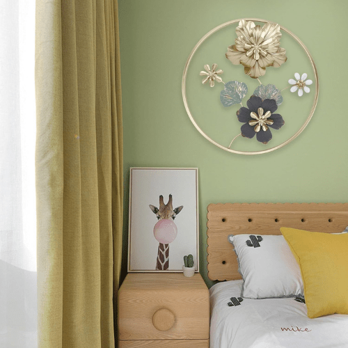  7567794700365 Luxury Golden Round Metal Flower Wall Art – Imported Decorative Frame for Modern Interiors 