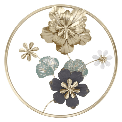  7567794700365 Luxury Golden Round Metal Flower Wall Art – Imported Decorative Frame for Modern Interiors 