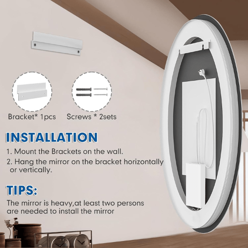  7572040122445 Oval LED Mirror – Dimmable, Anti-Fog, Waterproof 