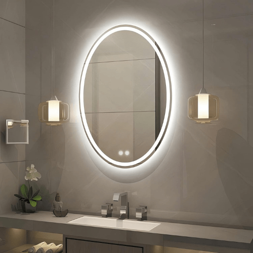  7572040122445 Oval LED Mirror – Dimmable, Anti-Fog, Waterproof 