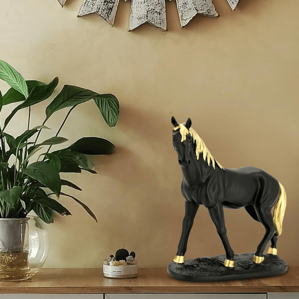  7625952591949 Premium Black Ceramic Horse Sculpture Decor 