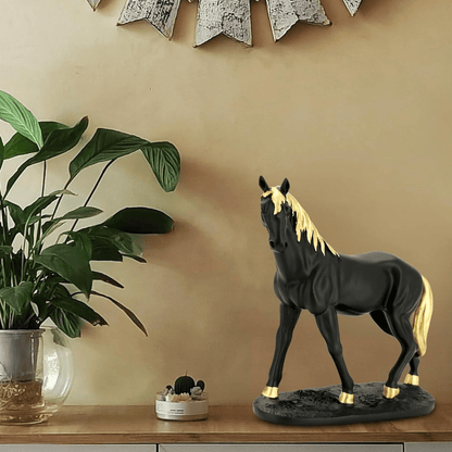  7625952591949 Premium Black Ceramic Horse Sculpture Decor 