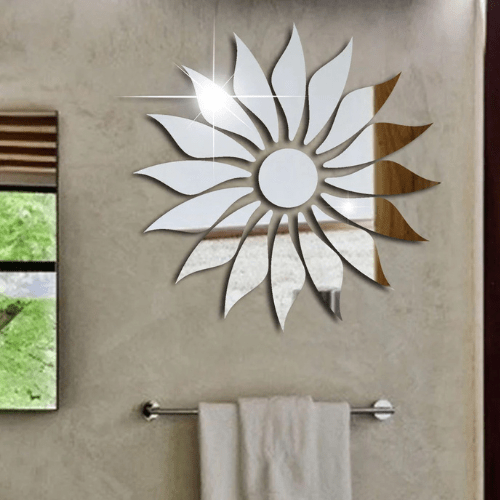  7564984451149 Silver Sunflower Acrylic Mirror | Modern Home Wall Decor 
