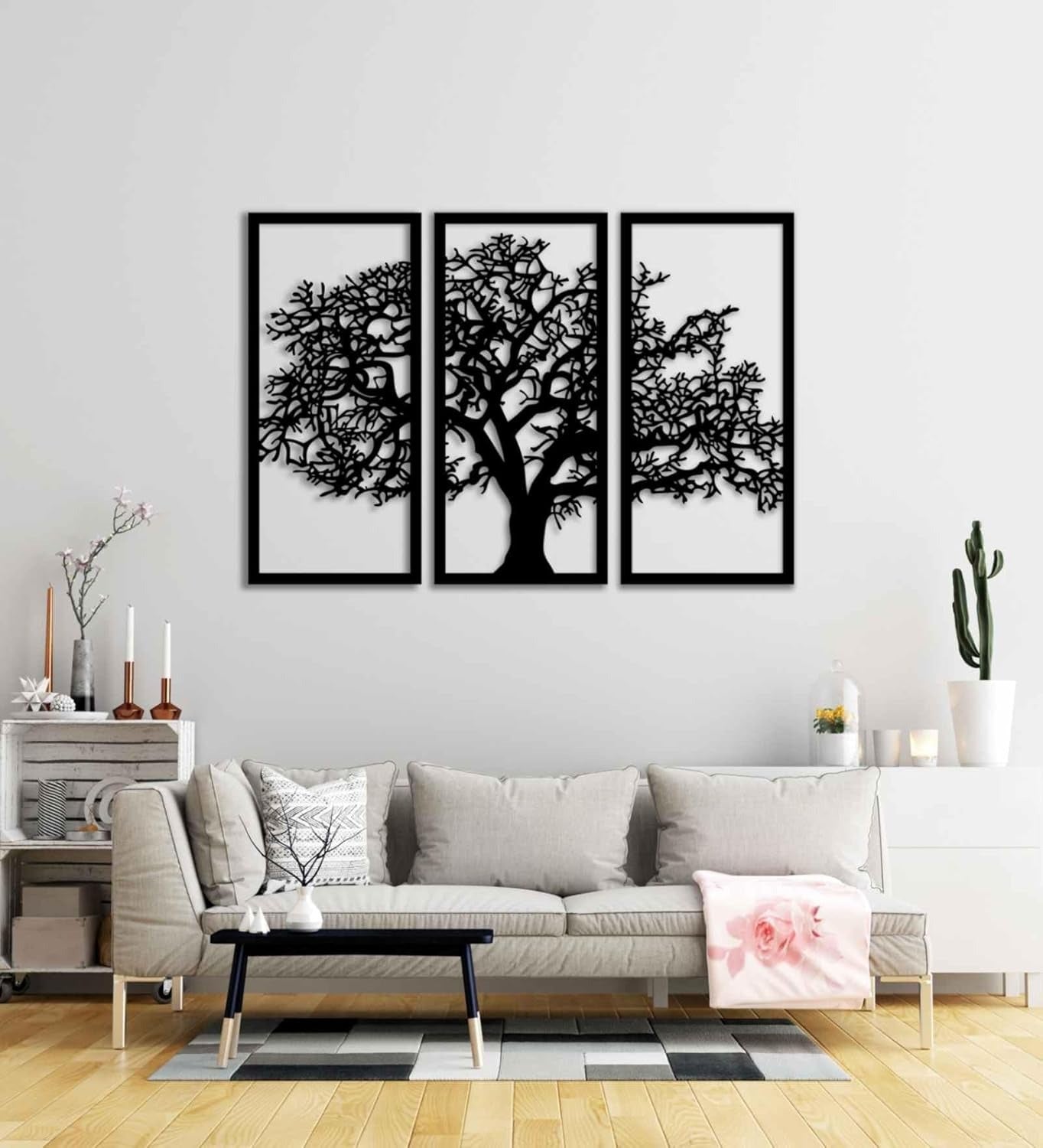 Tree of Life Ebony – 3 Panel Wood Wall Art | Modern Living Room Decor