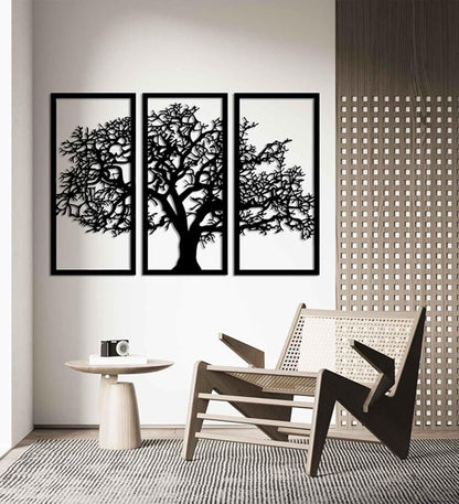 Tree of Life Ebony – 3 Panel Wood Wall Art | Modern Living Room Decor