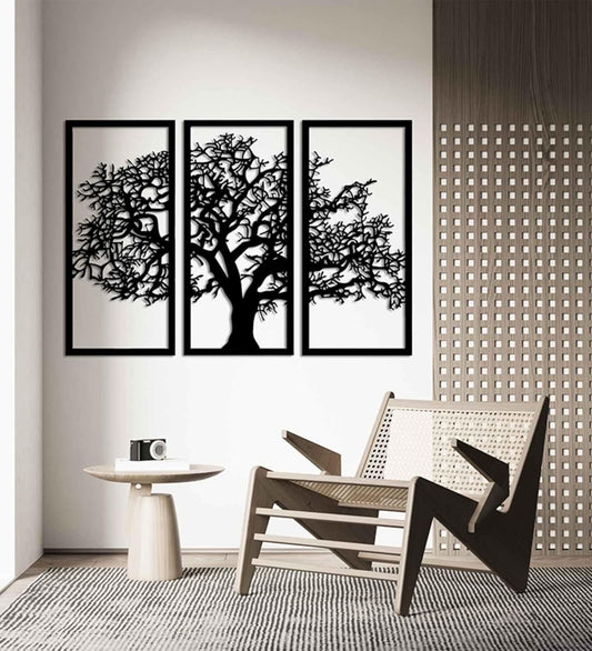 Tree of Life Ebony – 3 Panel Wood Wall Art | Modern Living Room Decor